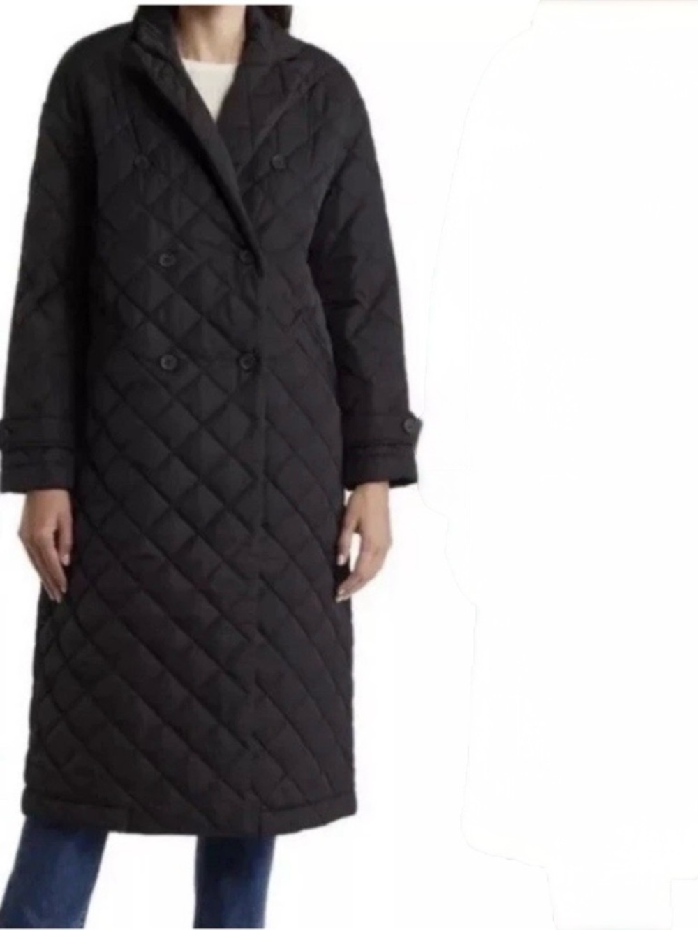 REBECCA MINKOFF Black Quilted Double Breasted Trench Coat XS EUC $300